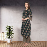 Ethnic cotton printed kurti plazzo set