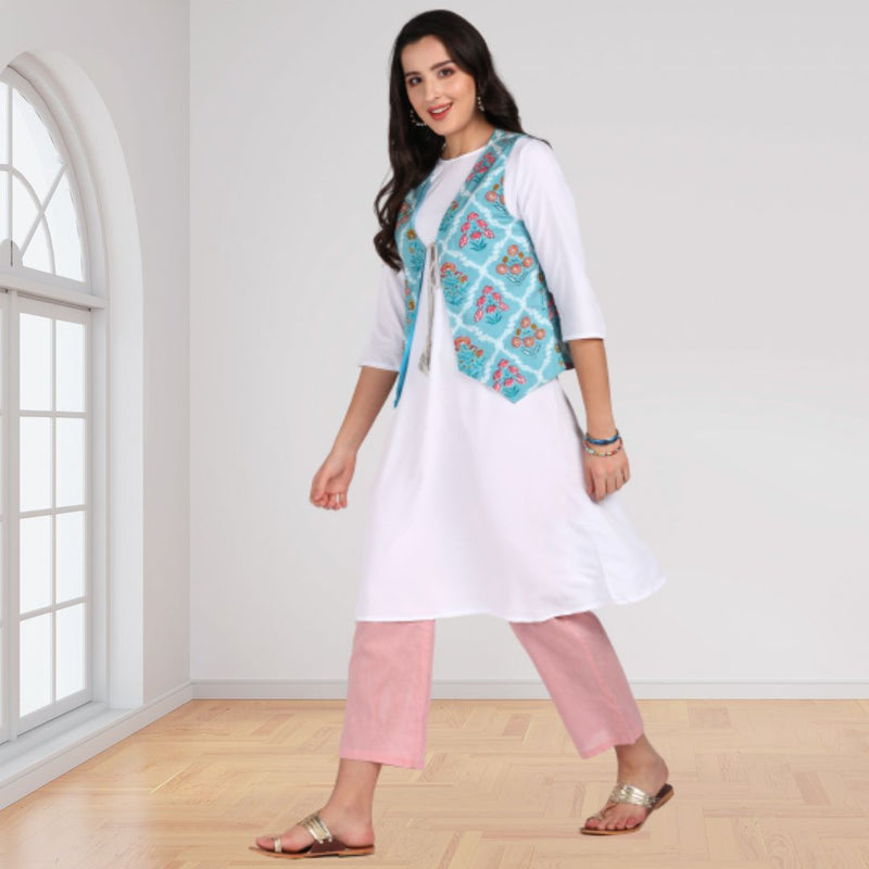 Ethnic Printed Jacket and Kurta Set