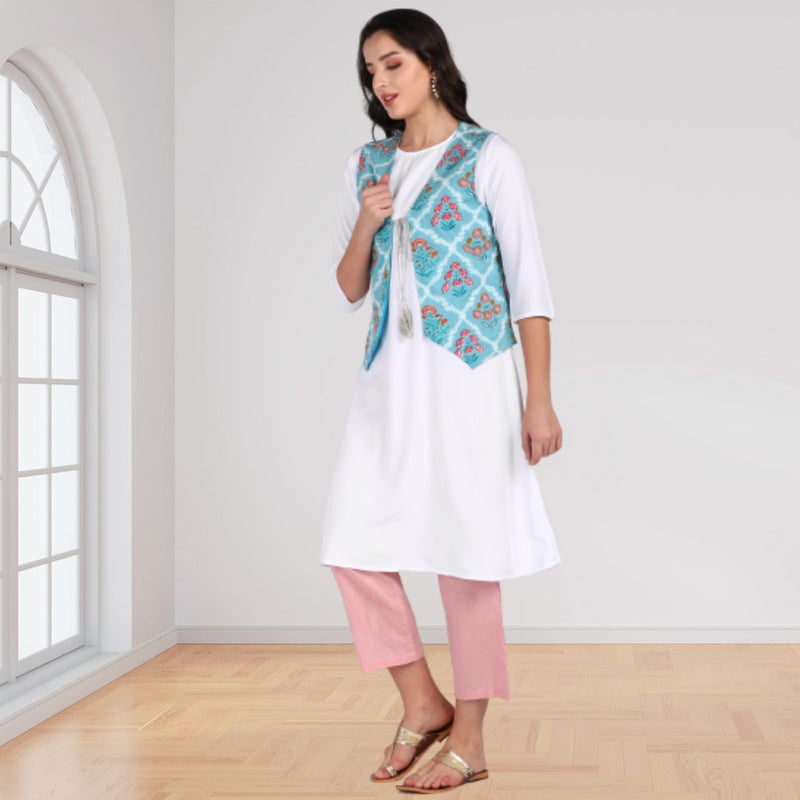 Ethnic Printed Jacket and Kurta Set