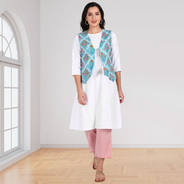 Ethnic Printed Jacket and Kurta Set