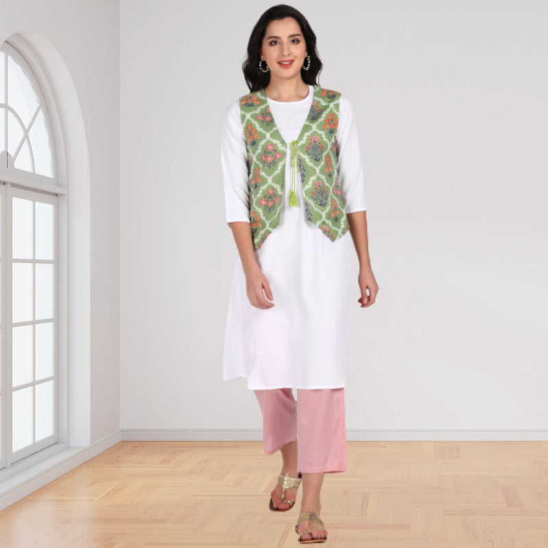 Ethnic Printed Jacket and Kurta Set