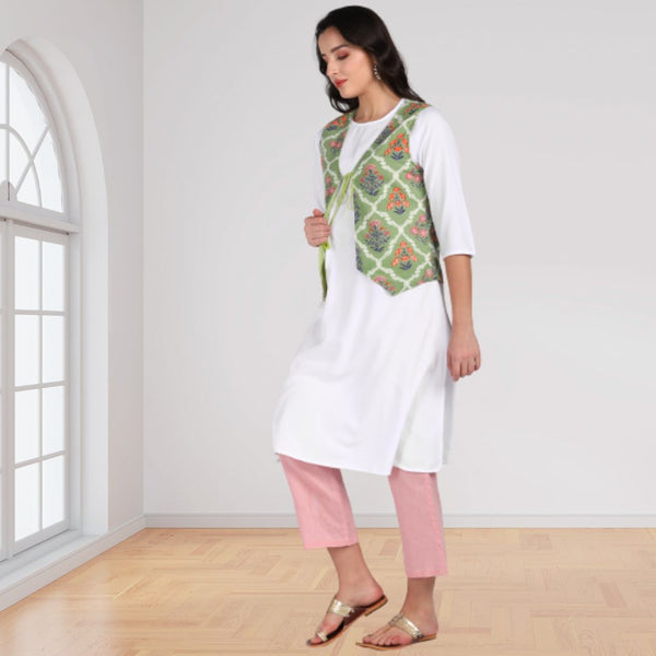 Ethnic Printed Jacket and Kurta Set