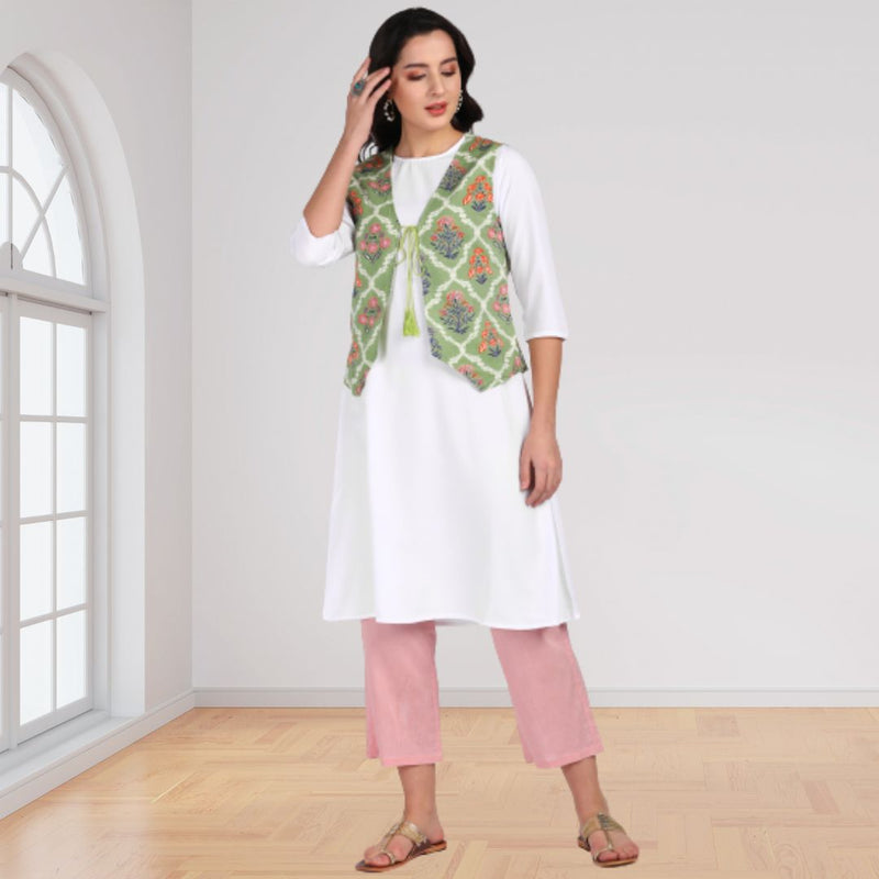 Ethnic Printed Jacket and Kurta Set