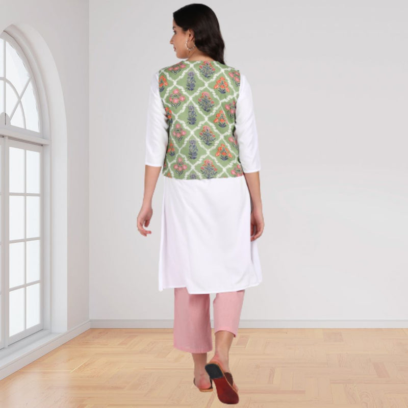 Ethnic Printed Jacket and Kurta Set