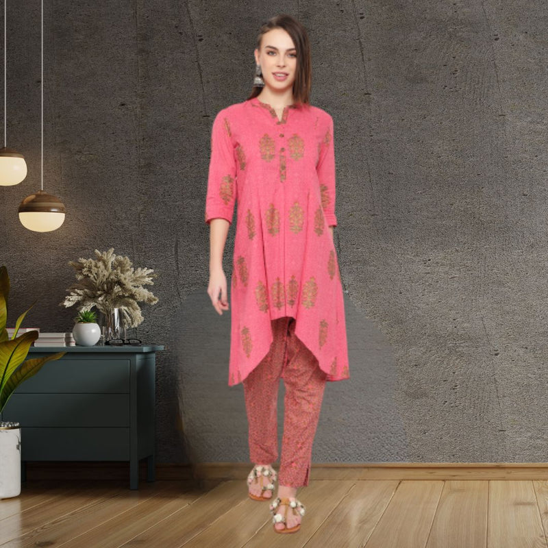 Chic Ethnic Printed Cotton Kurti Pant Set