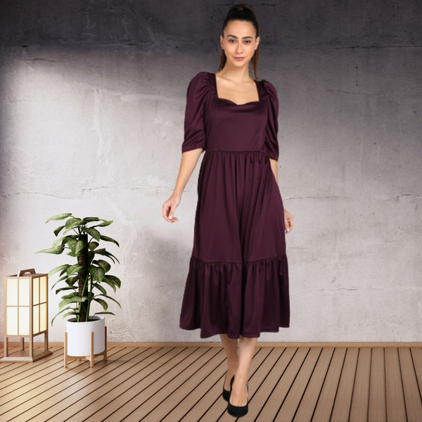 Sleek Sophistication Calf-Length Spandex Purple Dress