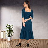 Sleek Sophistication Calf-Length Spandex Blue Dress