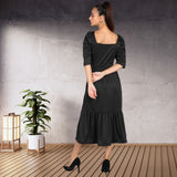 Sleek Sophistication Calf-Length Spandex Black Dress