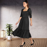 Sleek Sophistication Calf-Length Spandex Black Dress