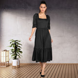 Sleek Sophistication Calf-Length Spandex Black Dress