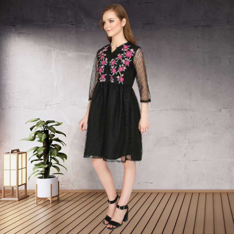 Enchanted Blossom Floral Embroidered Net Dress