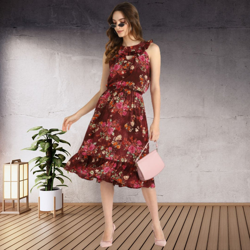 Blooming Elegance Floral Printed Crepe Dress