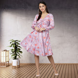 Petal Grace Knee-Length Floral Crepe Dress