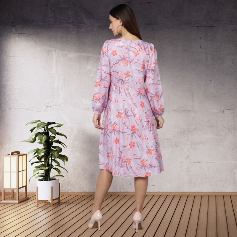 Petal Grace Knee-Length Floral Crepe Dress