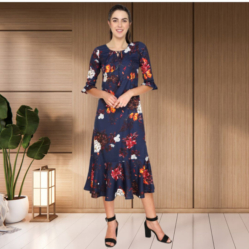 Elegant Floral Printed Crepe Dress