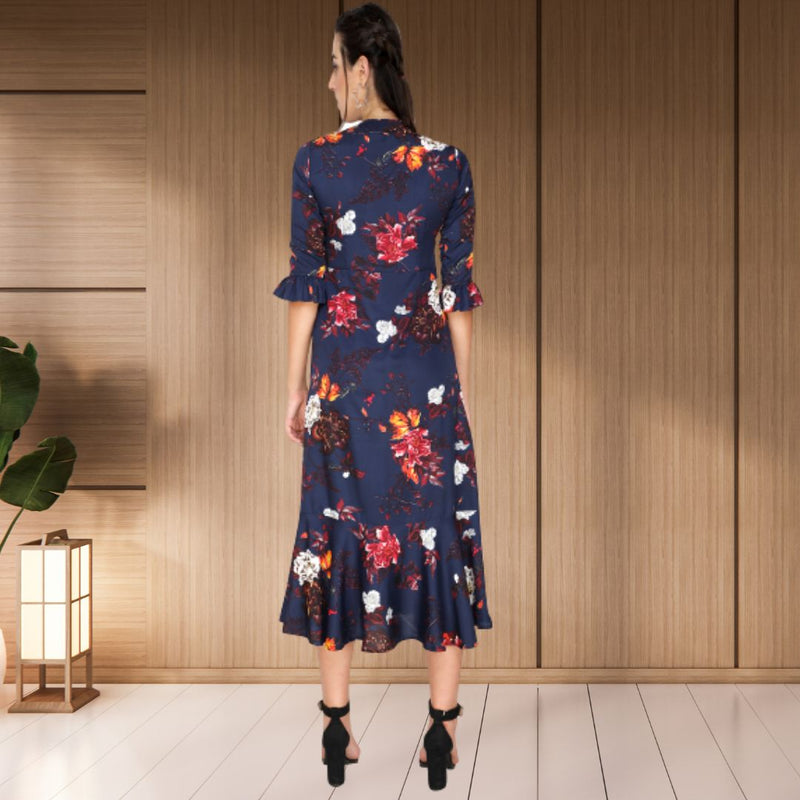 Elegant Floral Printed Crepe Dress