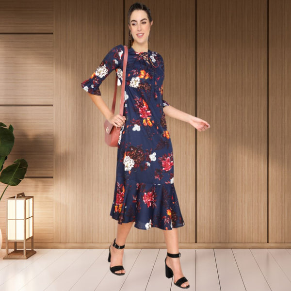 Elegant Floral Printed Crepe Dress