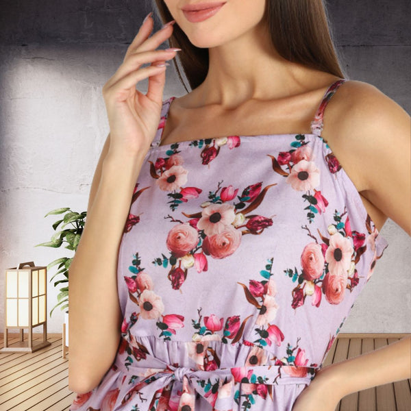 Summer Breeze Spaghetti Strap Floral Crepe Dress