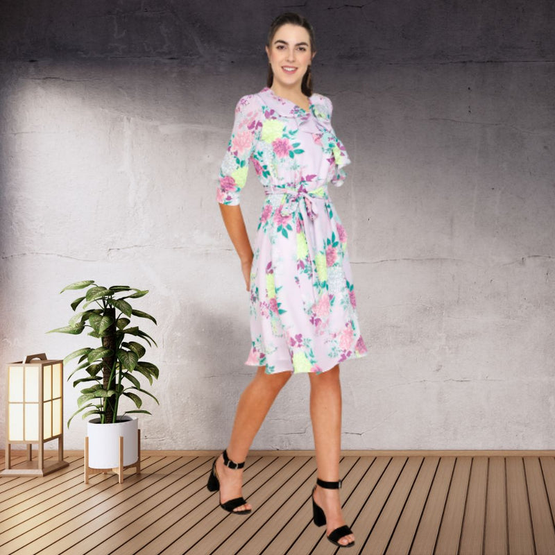 Floral  Knee-Length Georgette Dress