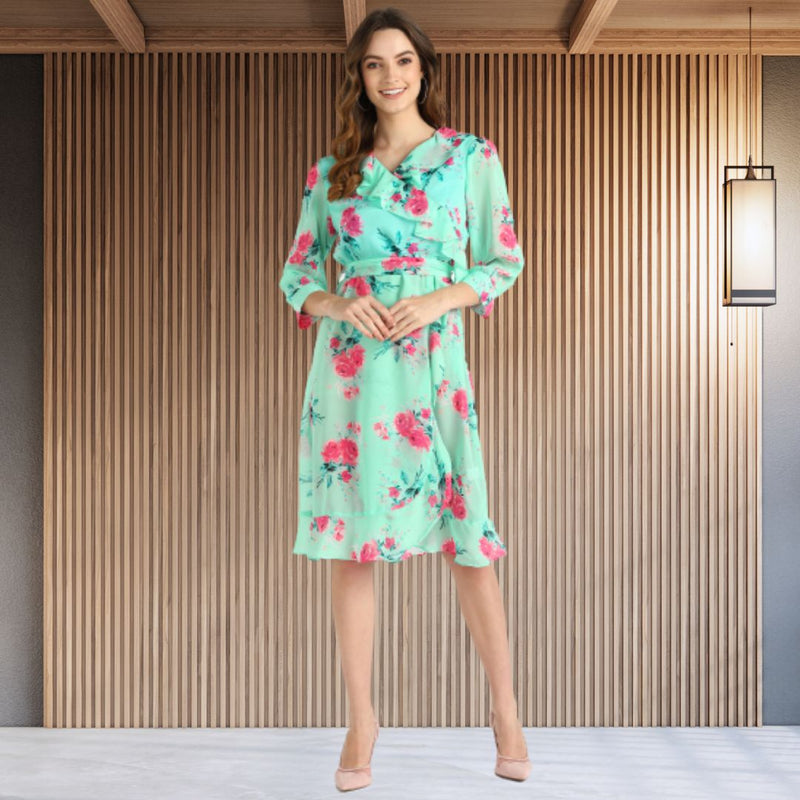 Floral Print Knee-Length Georgette Dress