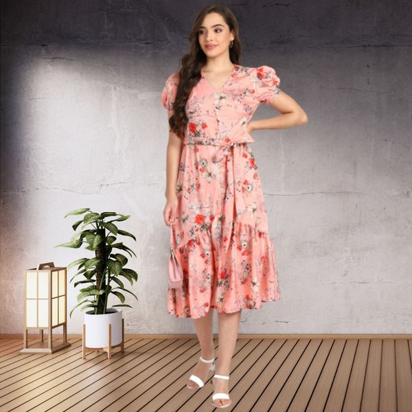 Floral Charm Fit and Flare Crepe Dress