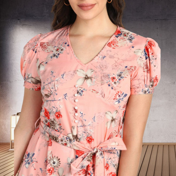 Floral Charm Fit and Flare Crepe Dress