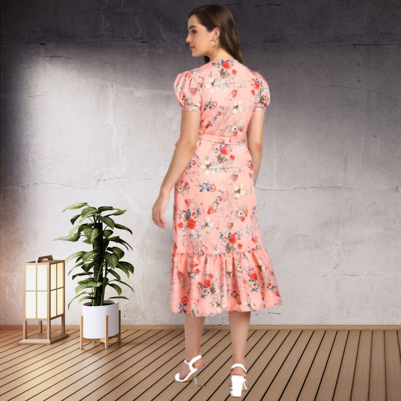 Floral Charm Fit and Flare Crepe Dress