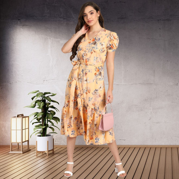 Floral Charm Fit and Flare Crepe Dress