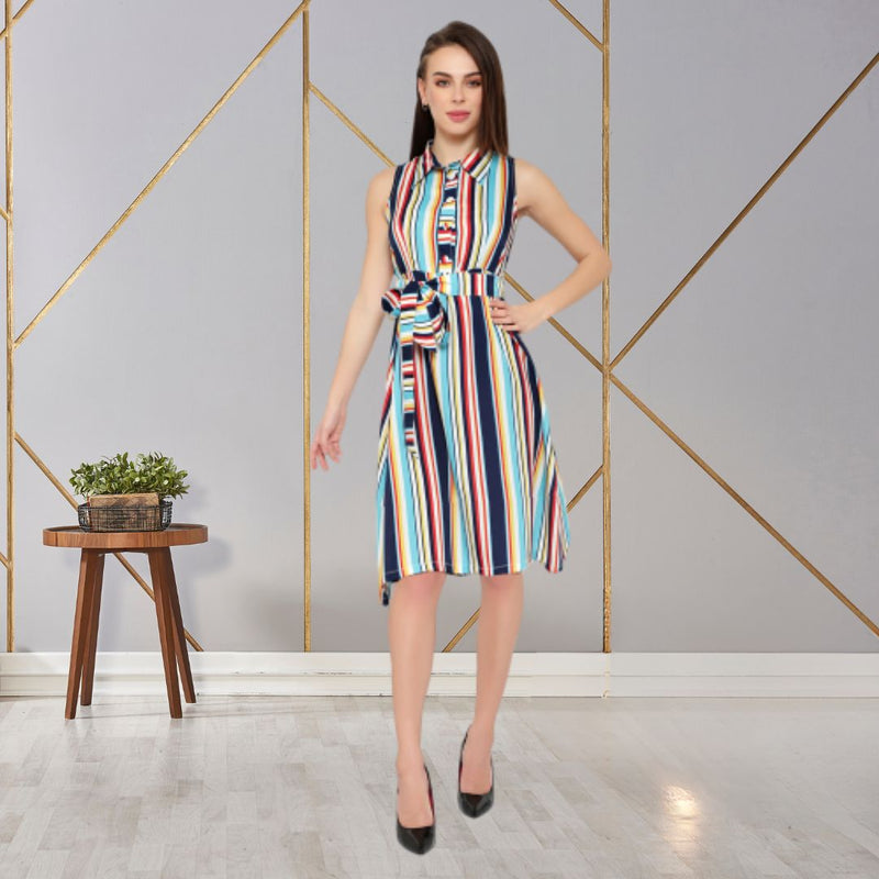 Chic Stripes Knee-Length Crepe Party Dress