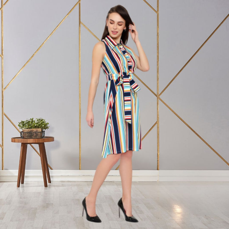 Chic Stripes Knee-Length Crepe Party Dress