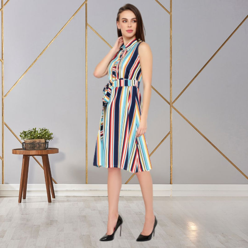 Chic Stripes Knee-Length Crepe Party Dress