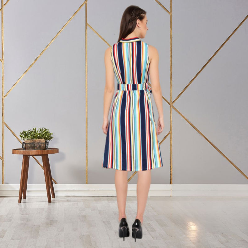 Chic Stripes Knee-Length Crepe Party Dress