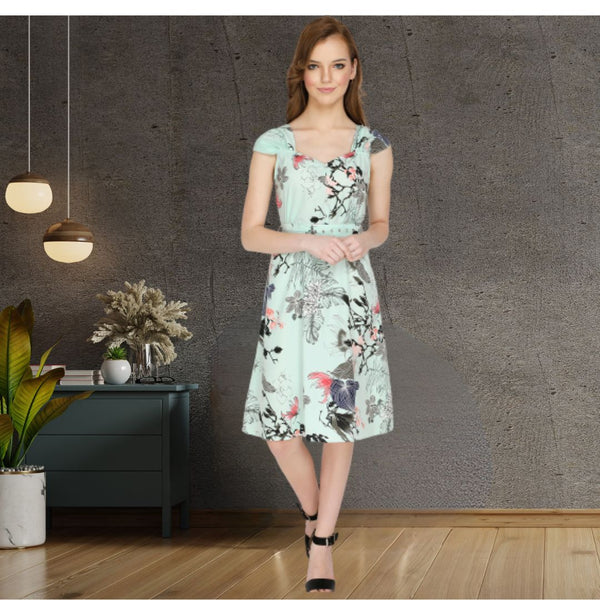 Garden Glam Knee-Length Floral Crepe Party Dress