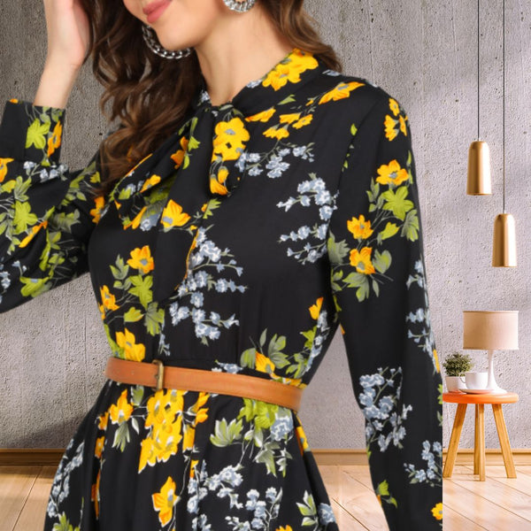 Eternal Bloom Fit and Flare Floral Long Crepe Dress