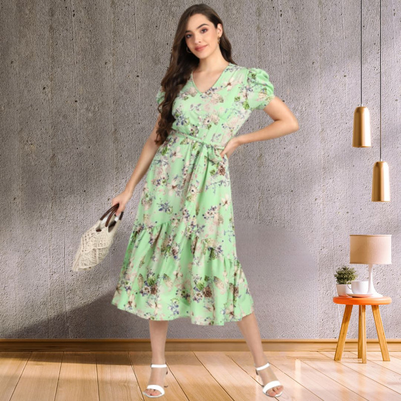 Floral Charm Fit and Flare Crepe Dress