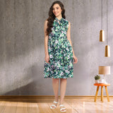 Blooming Elegance Knee-Length Floral Crepe Dress