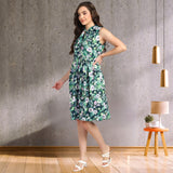 Blooming Elegance Knee-Length Floral Crepe Dress