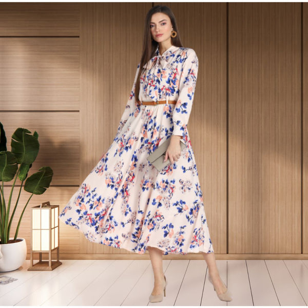 Eternal Bloom Fit and Flare Floral Long Crepe Dress