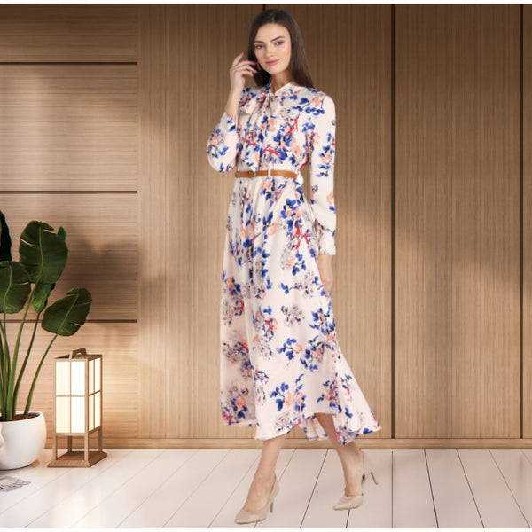 Eternal Bloom Fit and Flare Floral Long Crepe Dress