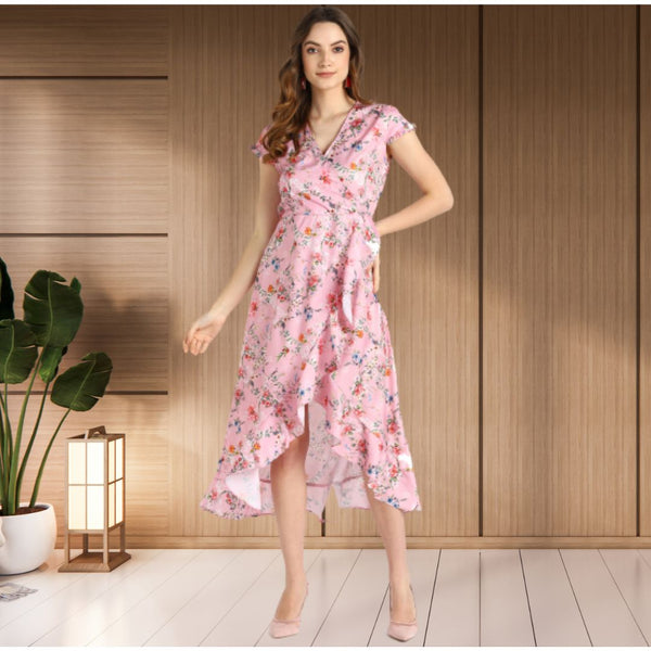 Blooming Elegance Floral Printed Crepe Dress