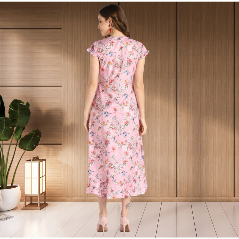 Blooming Elegance Floral Printed Crepe Dress