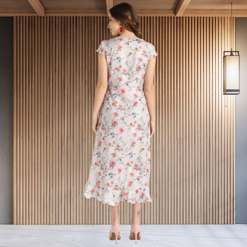 Elegant Floral Printed Crepe Dress