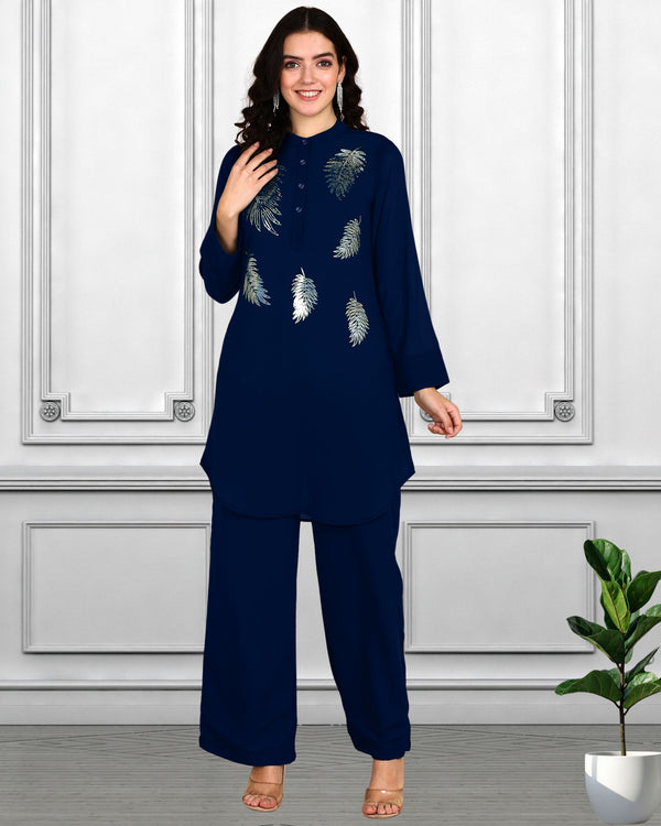 Women Sequins Motifs Embellished Asymmetric Kurti Pant Set