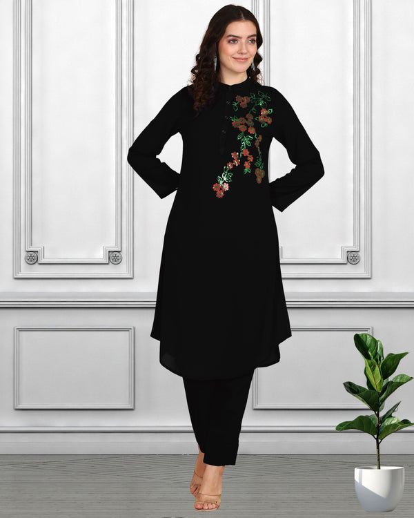 Women Sequins Motifs Embellished Asymmetric Kurti Pant Set