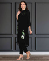 Women's Sequins Motifs Embellished Asymmetric Kurti Pant Set