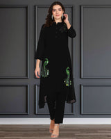 Women's Sequins Motifs Embellished Asymmetric Kurti Pant Set