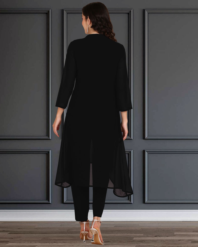 Women's Sequins Motifs Embellished Asymmetric Kurti Pant Set