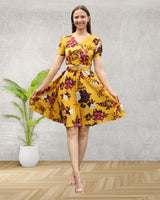 Blooming Elegance Knee-Length Floral Crepe Dress
