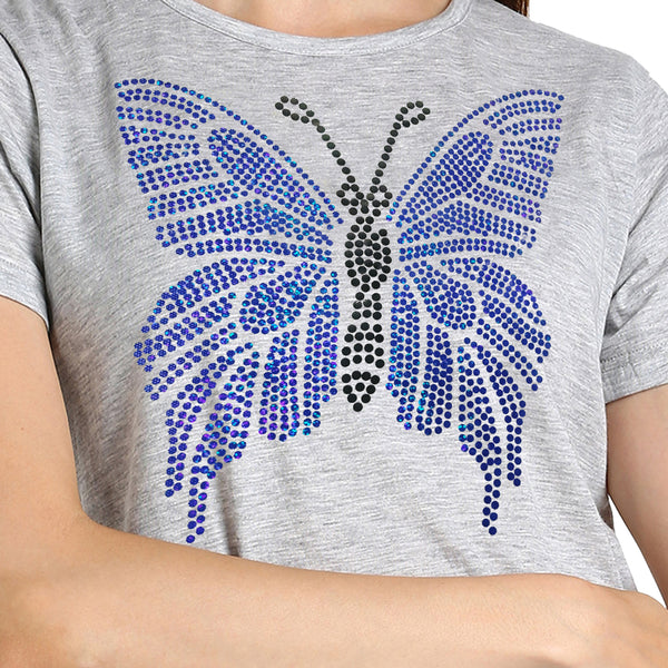 Women Sequins Motifs Embellished Cotton T-shirt