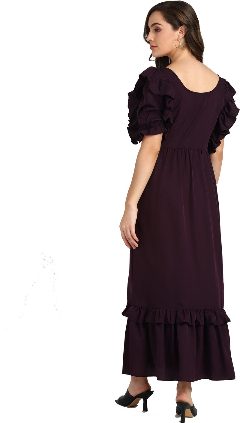 Elegant Frilled Ankle-Length Spandex Purple Maxi Dress